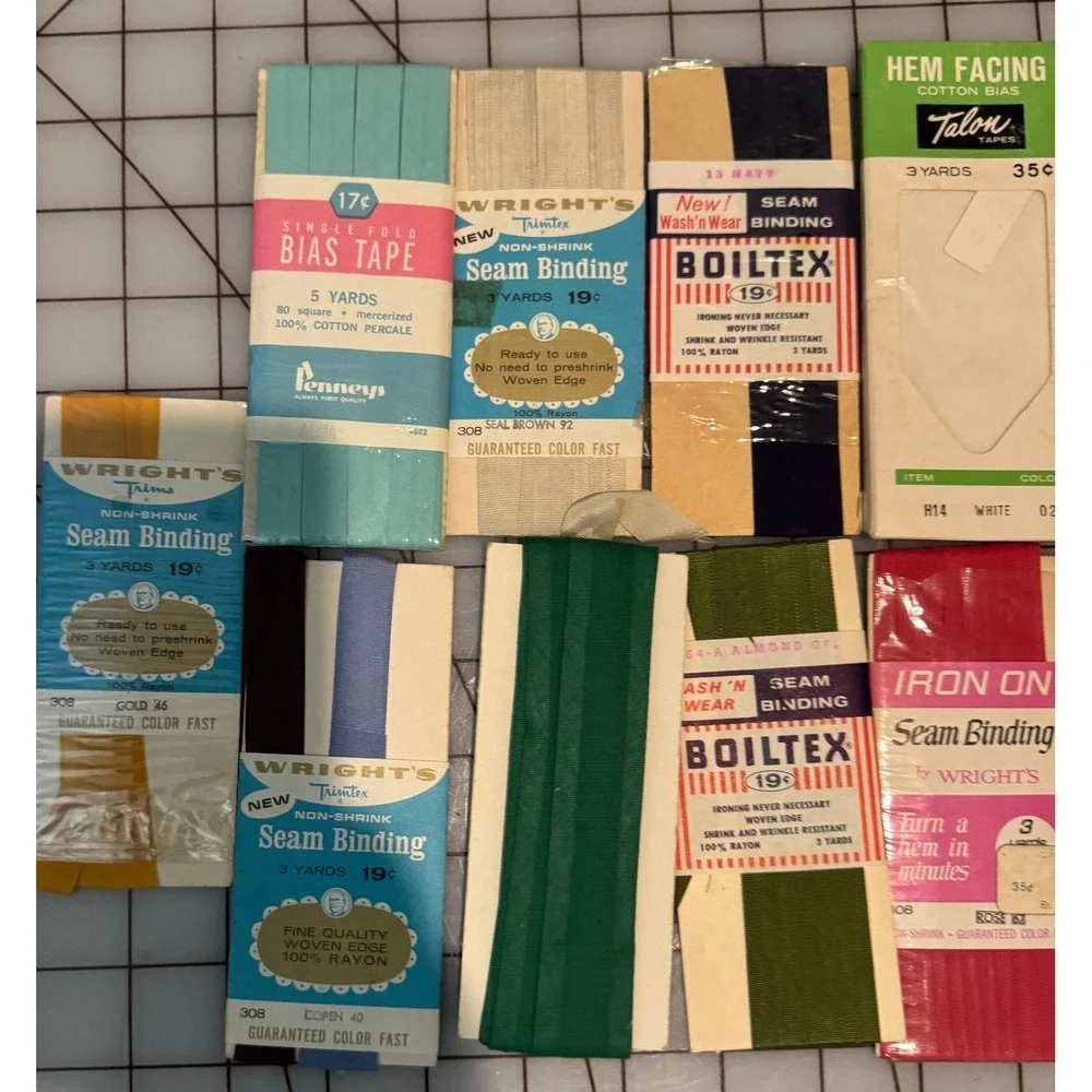 Vintage Wrights Boiltex Seam Binding Bias Tape Lot Rayon Cotton Sewing Notions